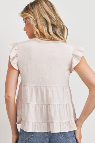 Elaine Neck Tie Ruffle Sleeve Top