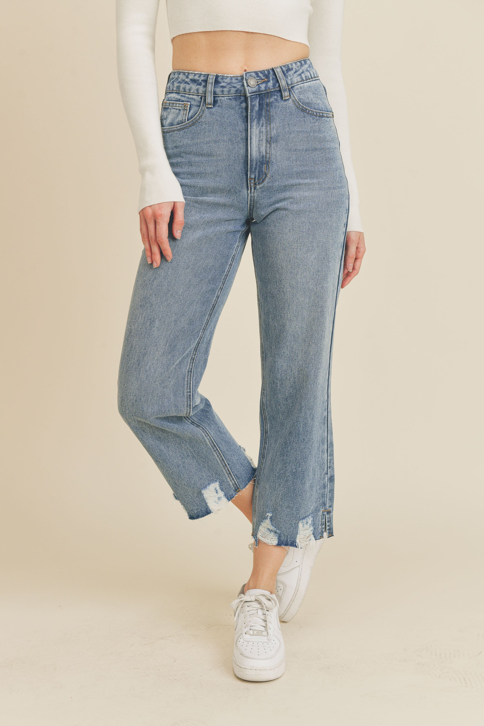 Penelope Split Hem Straight Jeans