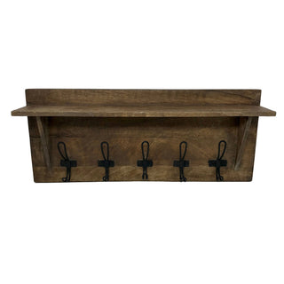 "Shenandoah" Five Loop Hook Mango Wood Wall Shelf
