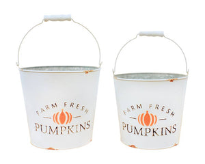 Set of 2 Farm Fresh Pumpkins Buckets with Handles
