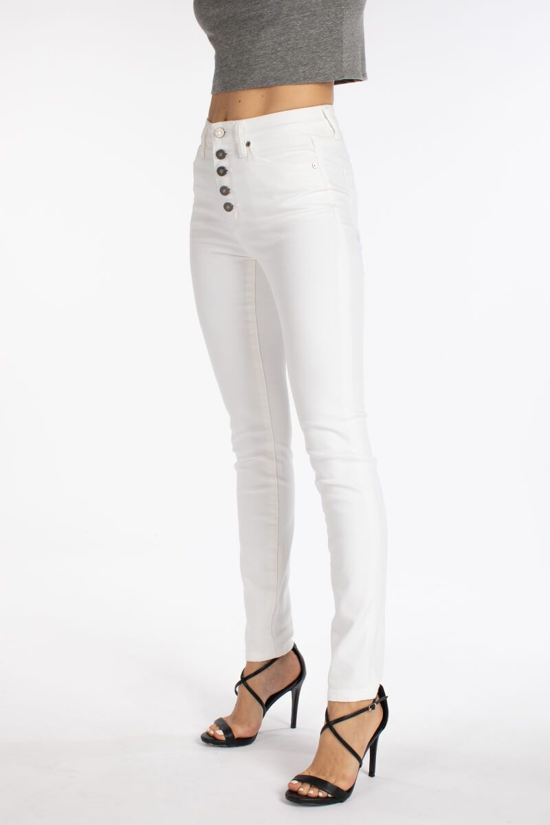 KanCan White High Rise Button Fly Super Skinny