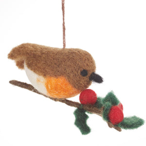 Felt So Good Robin on a Holly Branch