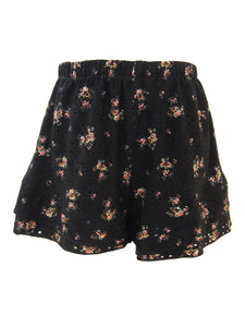 Little Mass Girls Black Floral Ruffle Shorts