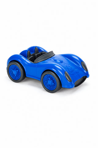 Blue toy car made from recycled materials