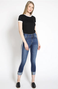 KanCan Ankle Skinny Jean with Pearl & Double White Stripe Detail