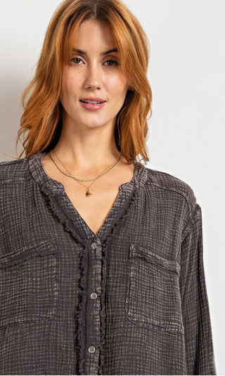 Easel Annelle Mineral Washed Cotton Gauze Button Down Shirt