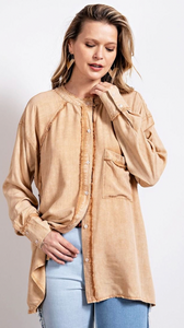 Easel Urma Mineral Washed Button Down Tunic Shirt