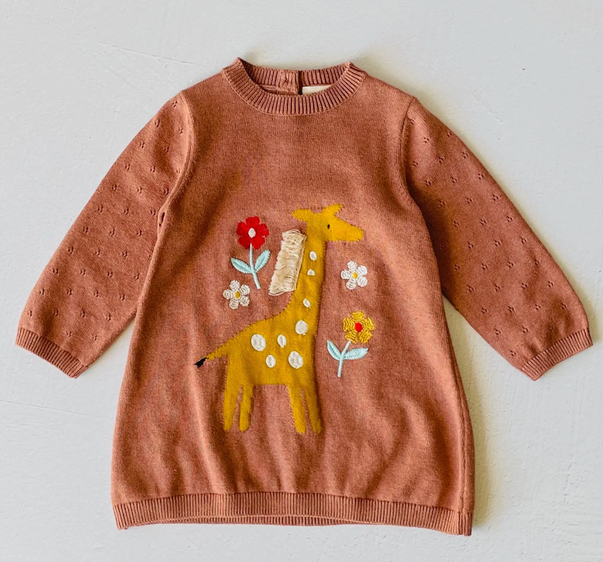 Viverano Embroidered Floral Giraffe A-Line Sweater Dress