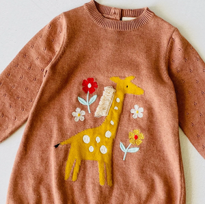 Viverano Embroidered Floral Giraffe A-Line Sweater Dress
