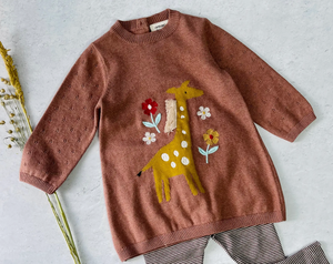Viverano Embroidered Floral Giraffe A-Line Sweater Dress