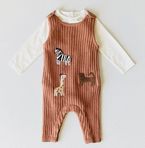 Viverano Embroidered Mix Animals Sweater Knit Snap Overall and Bodysuit
