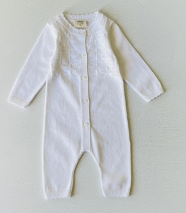 Viverano Milan White Pointelle and Button Knit Jumpsuit