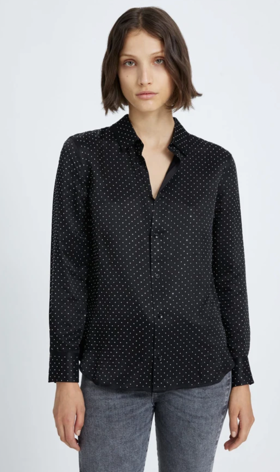 7 for all Mankind High-Shine Silk Button-up