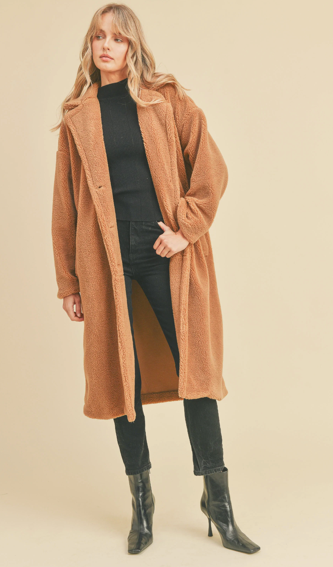 Cynthia Single Breasted Fleece Fur Coat
