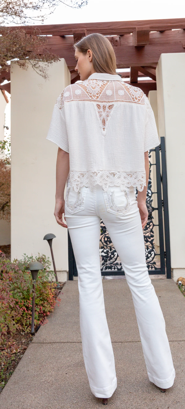 Miss Me Crochet Button Up Shirt