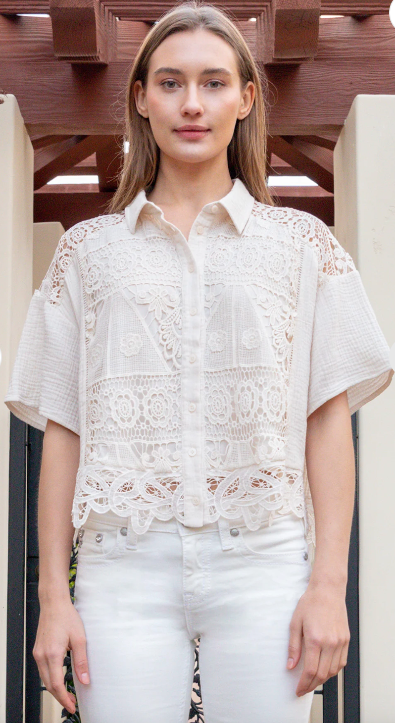 Miss Me Crochet Button Up Shirt