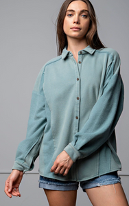 Easel Liv Long Sleeve Terry Knit Button Down Tunic Shirt