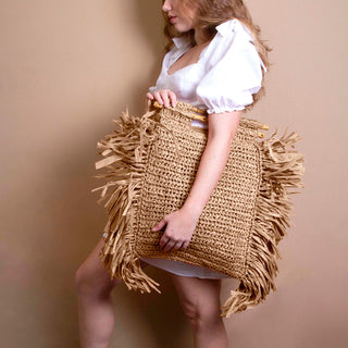 Melie Bianco Casey Large Straw Bamboo Tote Bag