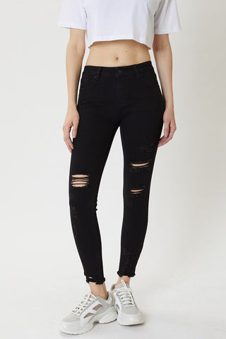 KanCan Black Mid Rise Distressed Ankle Skinny