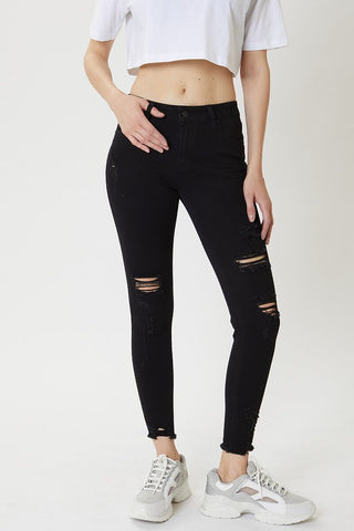 KanCan Black Mid Rise Distressed Ankle Skinny