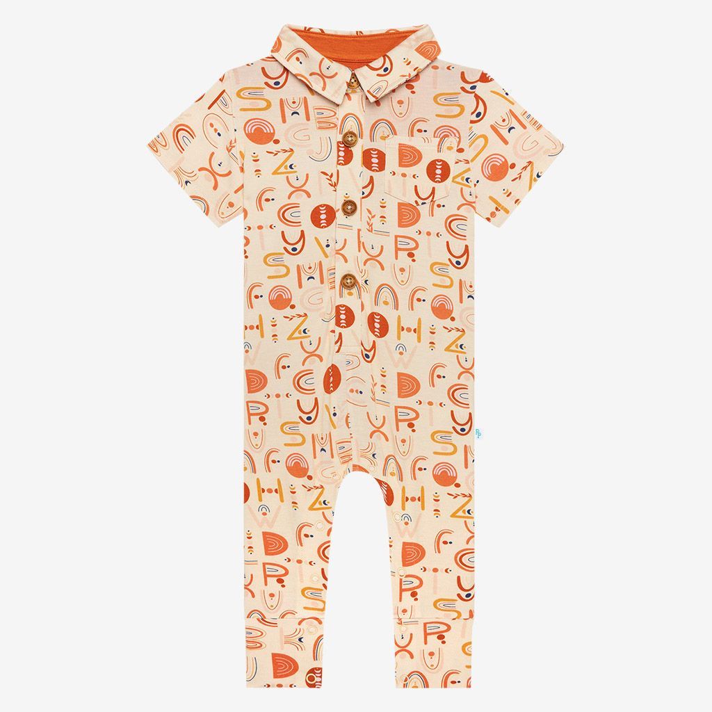 Posh Peanut Baby Alphabet Medley Collared Romper