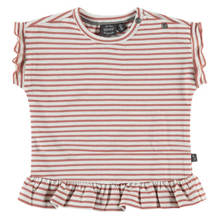 Babyface Baby Girl Striped Redwood Ruffle Tee